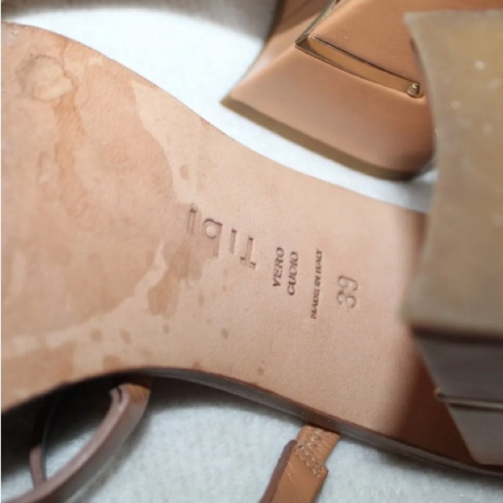 Tibi womens Mela triple strap leather sandals size 39 tan chunky heel open toe - Picture 6 of 8